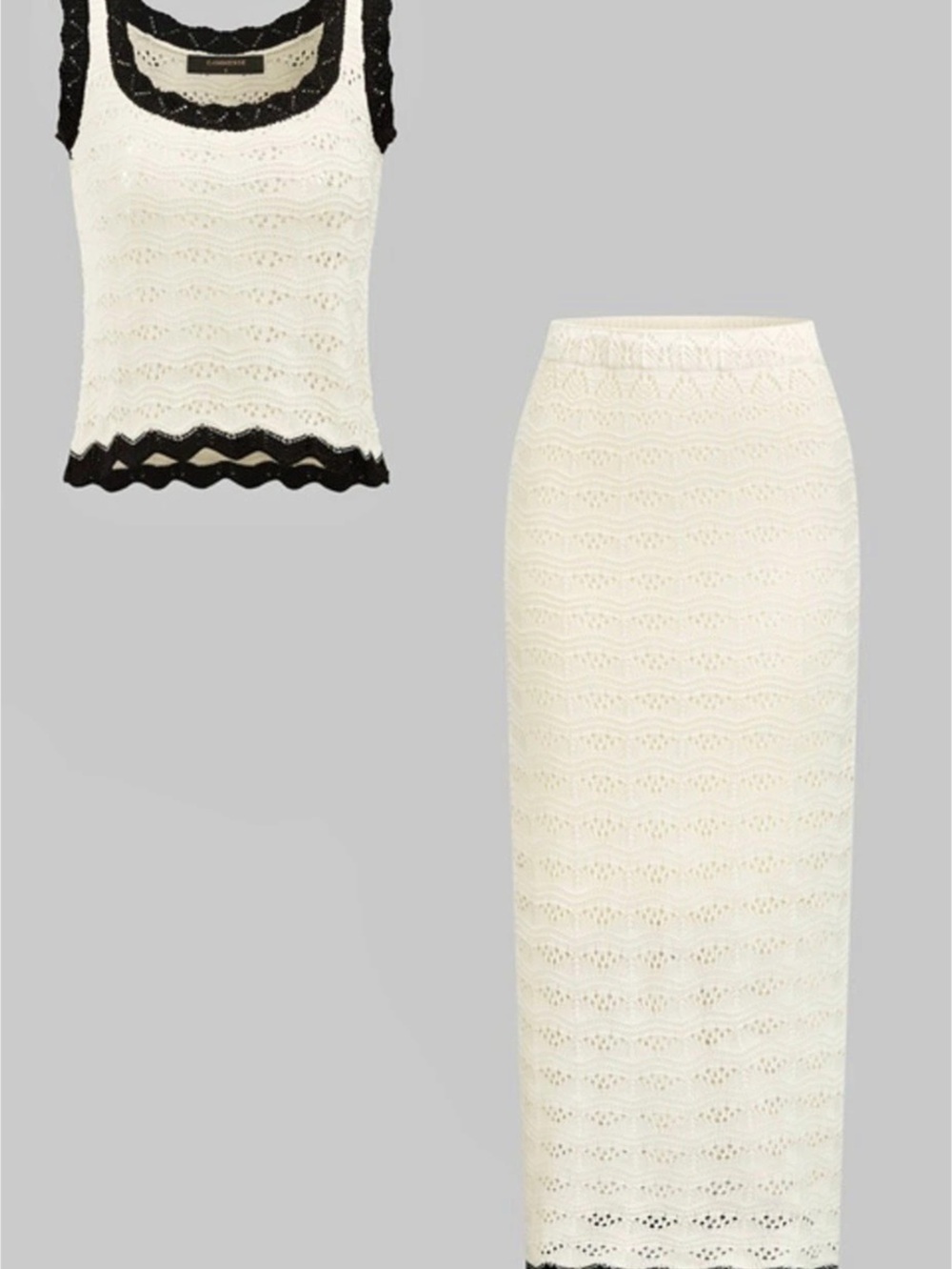 Cream & Black Knit Midi Skirt Set Like New - Picture 2 of 8